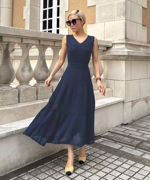 JENNE（ジェンヌ）の「レース風フィットフレアニットドレス（ワンピース・レディース・ネイビー/ブラック・MEDIUM/SMALL/LARGE）」の14枚目の写真