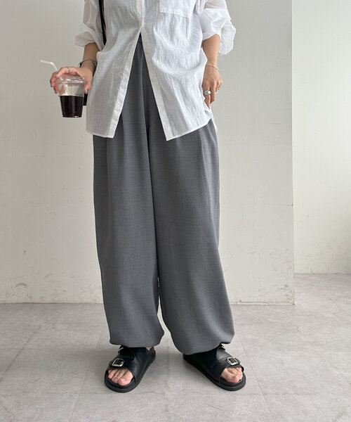 DT♪ COLONIA シルクとリネンのワイドパンツ 関税込 コットンシルクネップサージ イージーワイドパンツ｜nest Robe