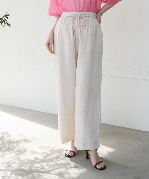 Bou Jeloud（ブージュルード）の「麻混ストレートパンツ（その他パンツ・レディース・ナチュラル/チャコールグレー/ピンク・38）」の4枚目の写真