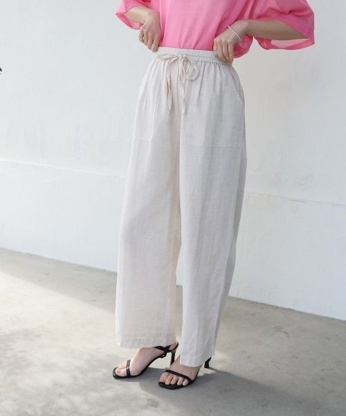 Bou Jeloud（ブージュルード）の「麻混ストレートパンツ（その他パンツ・レディース・ナチュラル/チャコールグレー/ピンク・38）」の6枚目の写真