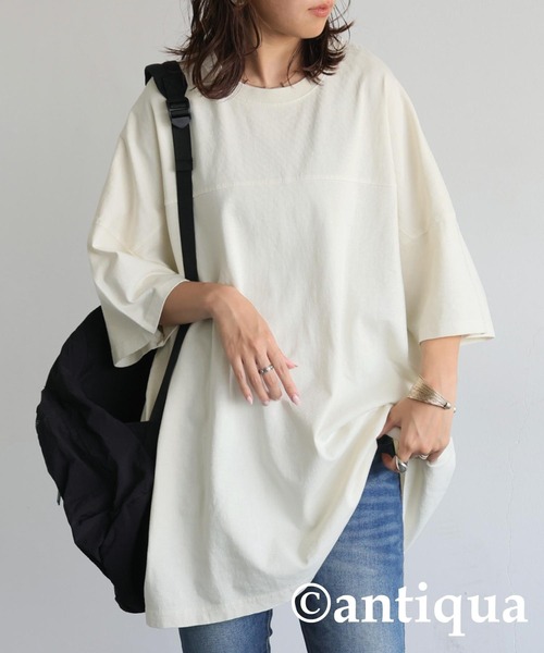 antiqua(アンティカ)の「ピグメント半袖Tシャツ(Tシャツ/カットソー・レディース・ダークグレー/カーキ/ブルー/ホワイト・P/R)」の1枚目の写真