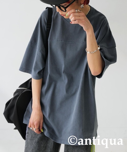 antiqua(アンティカ)の「ピグメント半袖Tシャツ(Tシャツ/カットソー・レディース・ダークグレー/カーキ/ブルー/ホワイト・P/R)」の4枚目の写真