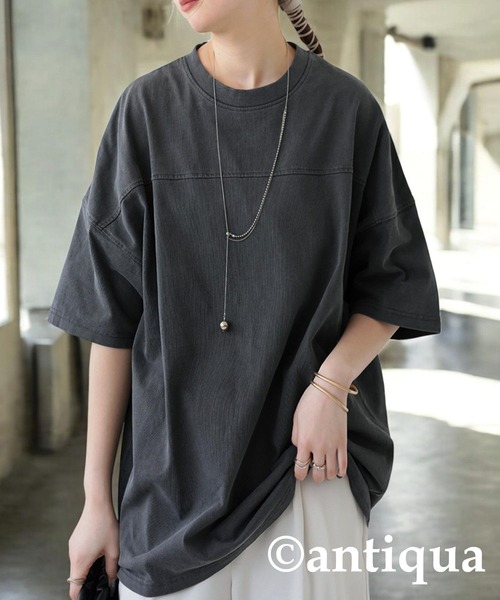 antiqua(アンティカ)の「ピグメント半袖Tシャツ(Tシャツ/カットソー・レディース・ダークグレー/カーキ/ブルー/ホワイト・P/R)」の2枚目の写真
