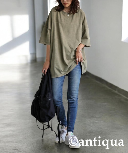 antiqua(アンティカ)の「ピグメント半袖Tシャツ(Tシャツ/カットソー・レディース・ダークグレー/カーキ/ブルー/ホワイト・P/R)」の16枚目の写真
