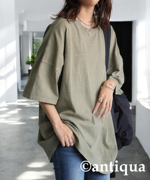 antiqua(アンティカ)の「ピグメント半袖Tシャツ(Tシャツ/カットソー・レディース・ダークグレー/カーキ/ブルー/ホワイト・P/R)」の19枚目の写真