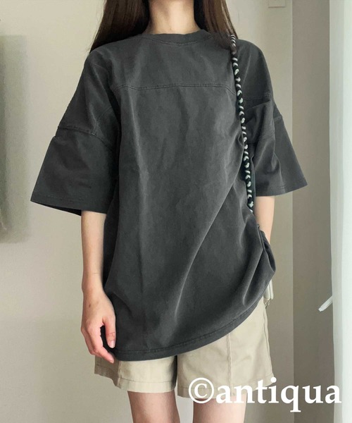 antiqua(アンティカ)の「ピグメント半袖Tシャツ(Tシャツ/カットソー・レディース・ダークグレー/カーキ/ブルー/ホワイト・P/R)」の7枚目の写真