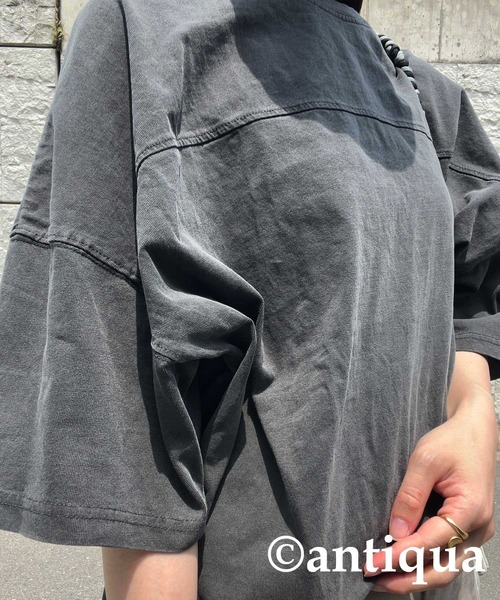 antiqua(アンティカ)の「ピグメント半袖Tシャツ(Tシャツ/カットソー・レディース・ダークグレー/カーキ/ブルー/ホワイト・P/R)」の5枚目の写真