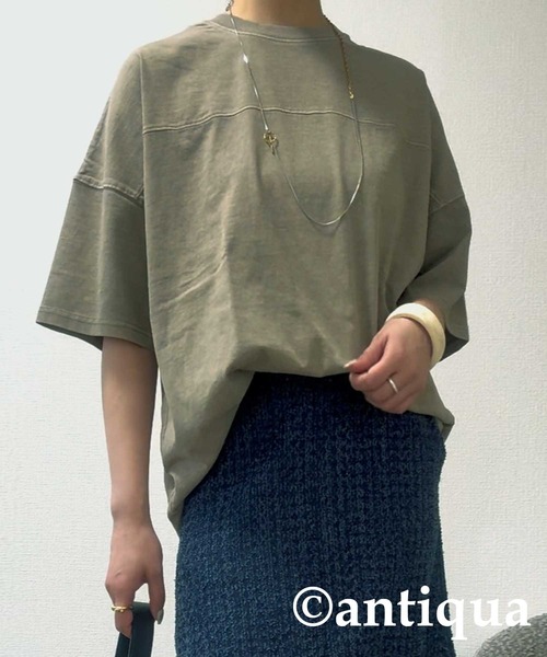 antiqua(アンティカ)の「ピグメント半袖Tシャツ(Tシャツ/カットソー・レディース・ダークグレー/カーキ/ブルー/ホワイト・P/R)」の21枚目の写真