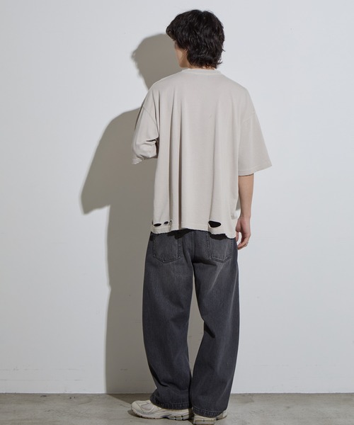 SLICK(スリック)の「【SLICK/スリック】Pigment Dye Damage T-Shirt / ピグメントダイダメージTシャツ/オーバーサイズ シルエット / ピグメント加工/ ビンテージ(Tシャツ/カットソー・メンズ・グレイッシュベージュ/ブルーグレー/ブラック・1/2/3)」の10枚目の写真