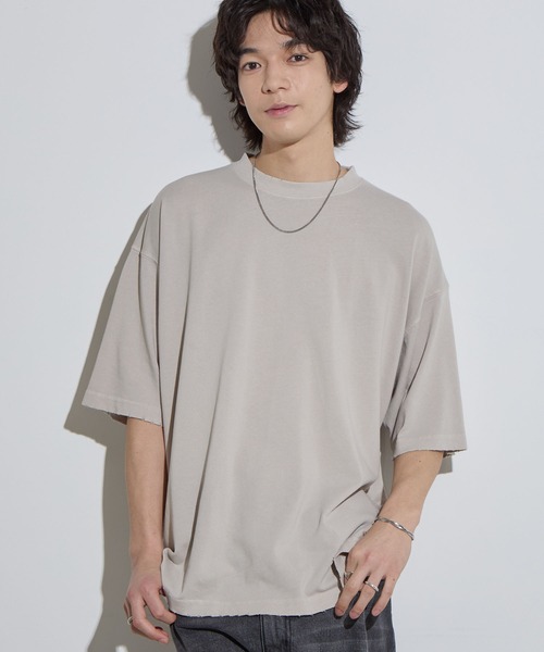 SLICK(スリック)の「【SLICK/スリック】Pigment Dye Damage T-Shirt / ピグメントダイダメージTシャツ/オーバーサイズ シルエット / ピグメント加工/ ビンテージ(Tシャツ/カットソー・メンズ・グレイッシュベージュ/ブルーグレー/ブラック・1/2/3)」の16枚目の写真