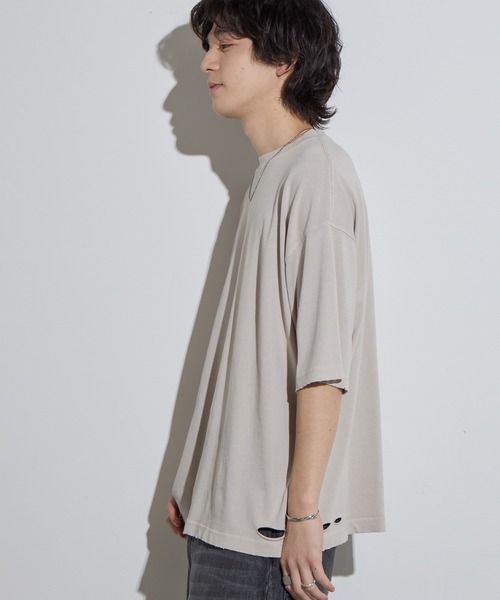 SLICK(スリック)の「【SLICK/スリック】Pigment Dye Damage T-Shirt / ピグメントダイダメージTシャツ/オーバーサイズ シルエット / ピグメント加工/ ビンテージ(Tシャツ/カットソー・メンズ・グレイッシュベージュ/ブルーグレー/ブラック・1/2/3)」の15枚目の写真