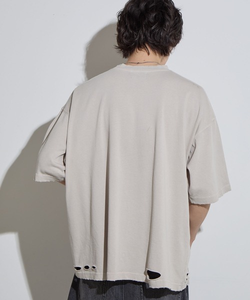 SLICK(スリック)の「【SLICK/スリック】Pigment Dye Damage T-Shirt / ピグメントダイダメージTシャツ/オーバーサイズ シルエット / ピグメント加工/ ビンテージ(Tシャツ/カットソー・メンズ・グレイッシュベージュ/ブルーグレー/ブラック・1/2/3)」の13枚目の写真