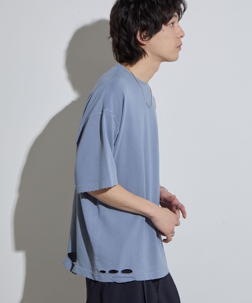 SLICK(スリック)の「【SLICK/スリック】Pigment Dye Damage T-Shirt / ピグメントダイダメージTシャツ/オーバーサイズ シルエット / ピグメント加工/ ビンテージ(Tシャツ/カットソー・メンズ・グレイッシュベージュ/ブルーグレー/ブラック・1/2/3)」の22枚目の写真
