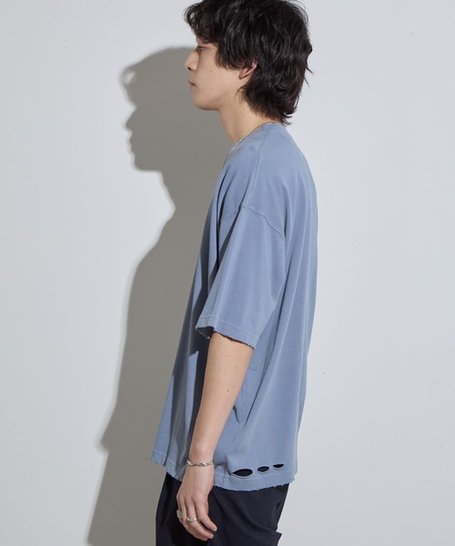 SLICK(スリック)の「【SLICK/スリック】Pigment Dye Damage T-Shirt / ピグメントダイダメージTシャツ/オーバーサイズ シルエット / ピグメント加工/ ビンテージ(Tシャツ/カットソー・メンズ・グレイッシュベージュ/ブルーグレー/ブラック・1/2/3)」の21枚目の写真