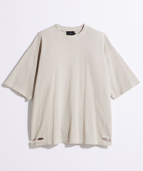 SLICK(スリック)の「【SLICK/スリック】Pigment Dye Damage T-Shirt / ピグメントダイダメージTシャツ/オーバーサイズ シルエット / ピグメント加工/ ビンテージ(Tシャツ/カットソー・メンズ・グレイッシュベージュ/ブルーグレー/ブラック・1/2/3)」の5枚目の写真