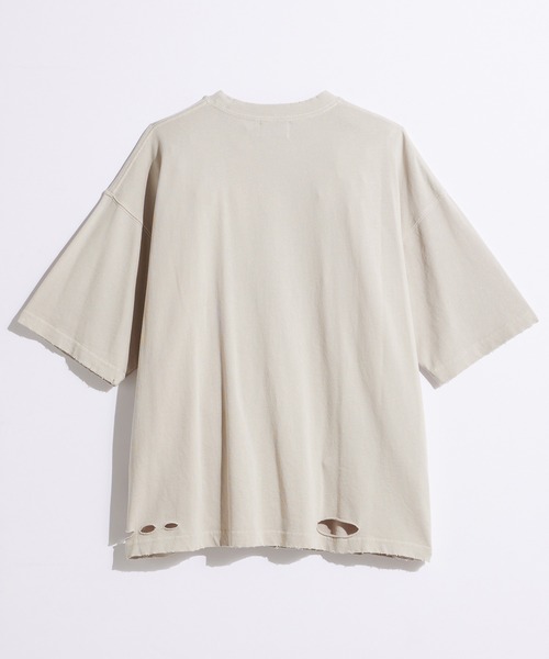 SLICK(スリック)の「【SLICK/スリック】Pigment Dye Damage T-Shirt / ピグメントダイダメージTシャツ/オーバーサイズ シルエット / ピグメント加工/ ビンテージ(Tシャツ/カットソー・メンズ・グレイッシュベージュ/ブルーグレー/ブラック・1/2/3)」の4枚目の写真