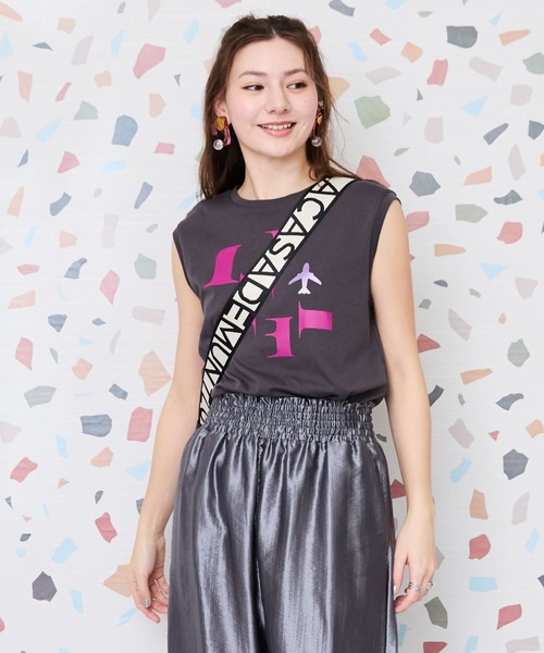 JETSET SOLO PLUS （ジェットセットソロプラス）の「【JETSET SOLO PLUS】JESETロゴシルケットノースリTシャツ（Tシャツ/カットソー・レディース・ブラック/ブルーグリーン/チャコール・FREE）」の2枚目の写真