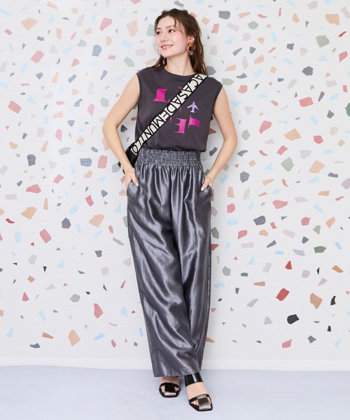 JETSET SOLO PLUS （ジェットセットソロプラス）の「【JETSET SOLO PLUS】JESETロゴシルケットノースリTシャツ（Tシャツ/カットソー・レディース・ブラック/ブルーグリーン/チャコール・FREE）」の4枚目の写真