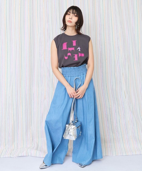JETSET SOLO PLUS （ジェットセットソロプラス）の「【JETSET SOLO PLUS】JESETロゴシルケットノースリTシャツ（Tシャツ/カットソー・レディース・ブラック/ブルーグリーン/チャコール・FREE）」の6枚目の写真
