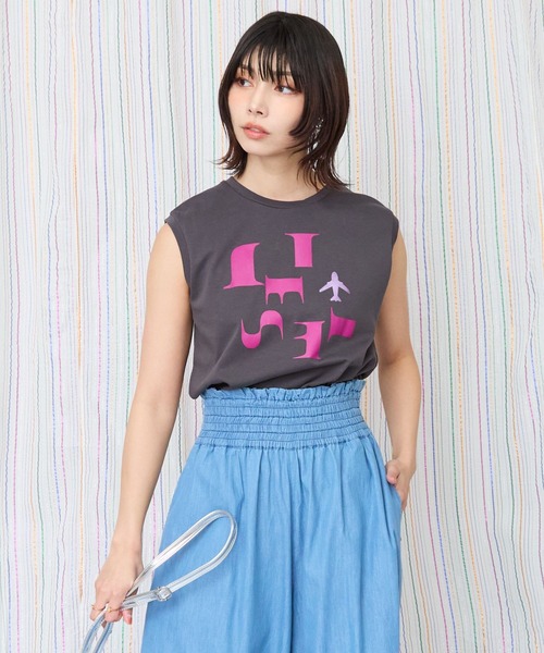 JETSET SOLO PLUS （ジェットセットソロプラス）の「【JETSET SOLO PLUS】JESETロゴシルケットノースリTシャツ（Tシャツ/カットソー・レディース・ブラック/ブルーグリーン/チャコール・FREE）」の16枚目の写真