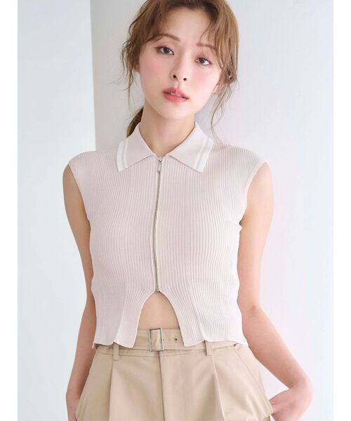 MERCURYDUO（マーキュリーデュオ）の「ZIPポロニット（ニット/セーター・レディース・ミント/ベージュ/ブラウン・FREE）」の2枚目の写真