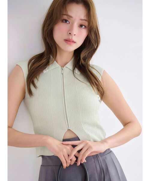 MERCURYDUO（マーキュリーデュオ）の「ZIPポロニット（ニット/セーター・レディース・ミント/ベージュ/ブラウン・FREE）」の3枚目の写真