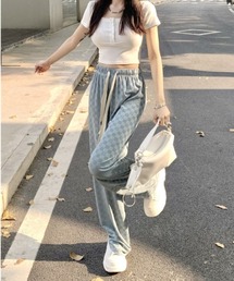ワイドパンツ チェック柄パンツ