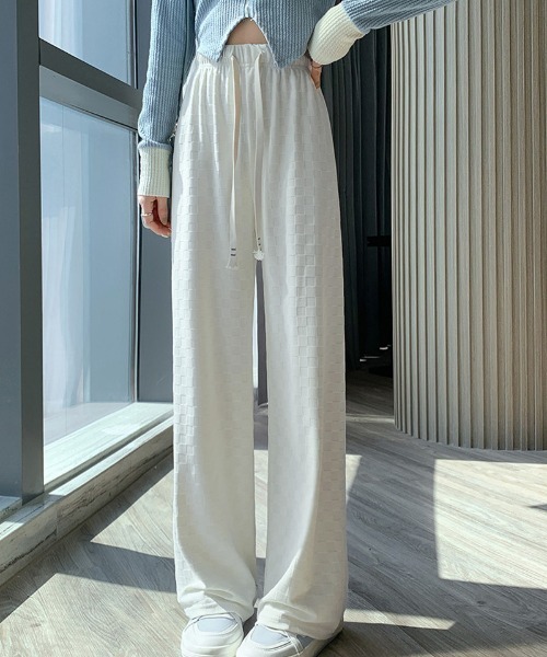 shoppinggo（ショッピングゴー）の「ワイドパンツ チェック柄パンツ（カーゴパンツ・レディース・キャメル/ホワイト/ピンク/ブラック/グレー・FREE）」の15枚目の写真
