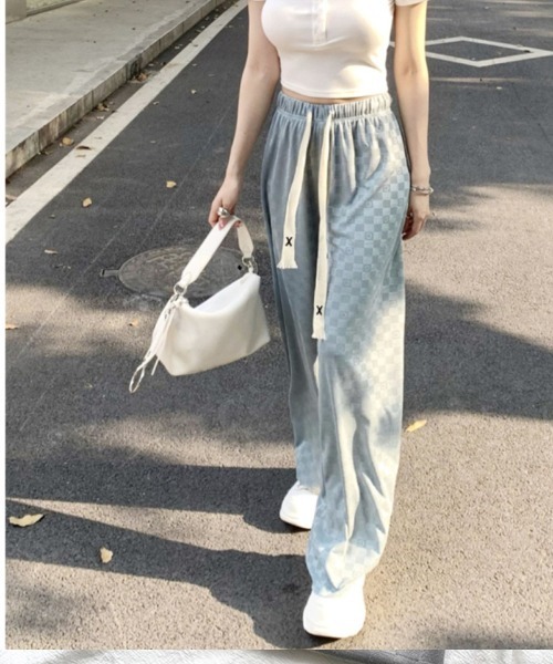 shoppinggo（ショッピングゴー）の「ワイドパンツ チェック柄パンツ（カーゴパンツ・レディース・キャメル/ホワイト/ピンク/ブラック/グレー・FREE）」の19枚目の写真