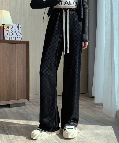 shoppinggo（ショッピングゴー）の「ワイドパンツ チェック柄パンツ（カーゴパンツ・レディース・キャメル/ホワイト/ピンク/ブラック/グレー・FREE）」の21枚目の写真