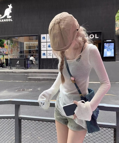 HALEY PESCA(ヘーリーペスカ)の「HALEY PESCA/2way シースルー ダメージニット(ニット/セーター・レディース・グレー/ホワイト・FREE)」の5枚目の写真