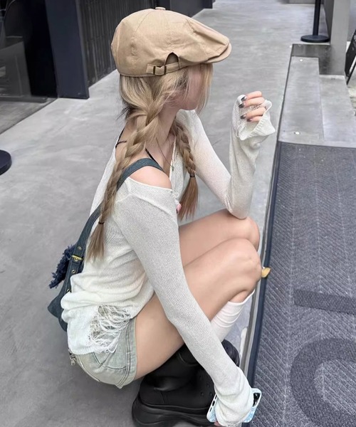 HALEY PESCA(ヘーリーペスカ)の「HALEY PESCA/2way シースルー ダメージニット(ニット/セーター・レディース・グレー/ホワイト・FREE)」の8枚目の写真