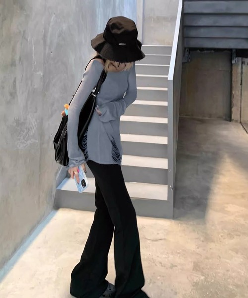 HALEY PESCA(ヘーリーペスカ)の「HALEY PESCA/2way シースルー ダメージニット(ニット/セーター・レディース・グレー/ホワイト・FREE)」の12枚目の写真