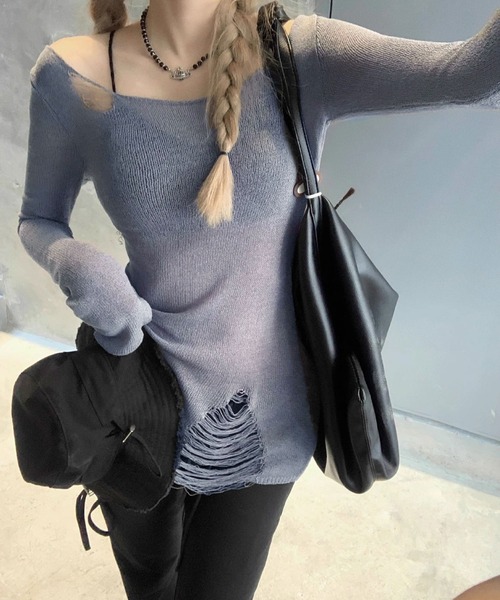 HALEY PESCA(ヘーリーペスカ)の「HALEY PESCA/2way シースルー ダメージニット(ニット/セーター・レディース・グレー/ホワイト・FREE)」の17枚目の写真