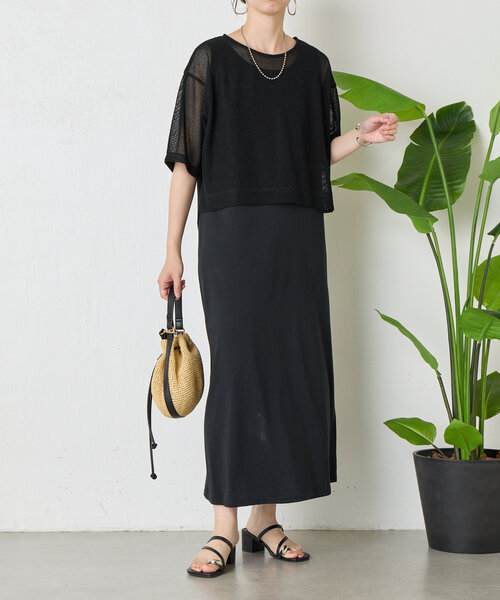 Jena espace merveilleux（ジェナ　エスパスメルヴェイユ）の「メッシュセットワンピース（ワンピース・レディース・ブラック/オフホワイト・FREE）」の4枚目の写真