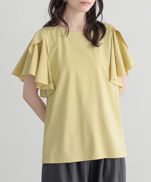 n'OrLABEL(ノアールレーベル)の「『袖フレアスリーブカットソー』(Tシャツ/カットソー・レディース・ブラック/オフホワイト/イエロー/ブルー・2/1)」の4枚目の写真