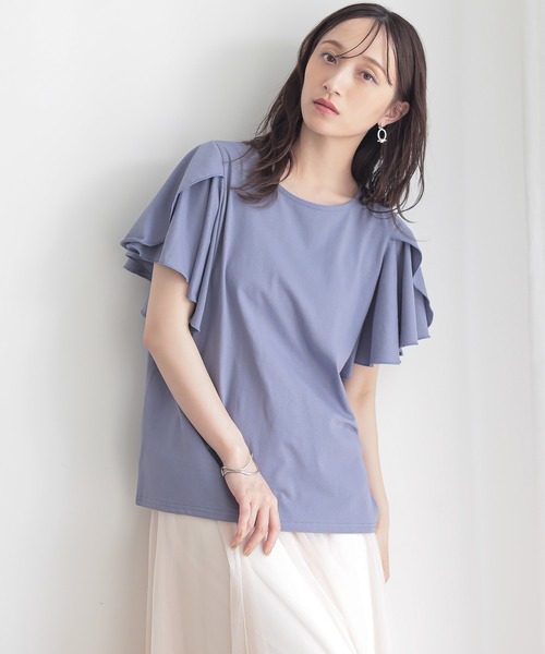 n'OrLABEL(ノアールレーベル)の「『袖フレアスリーブカットソー』(Tシャツ/カットソー・レディース・ブラック/オフホワイト/イエロー/ブルー・2/1)」の3枚目の写真