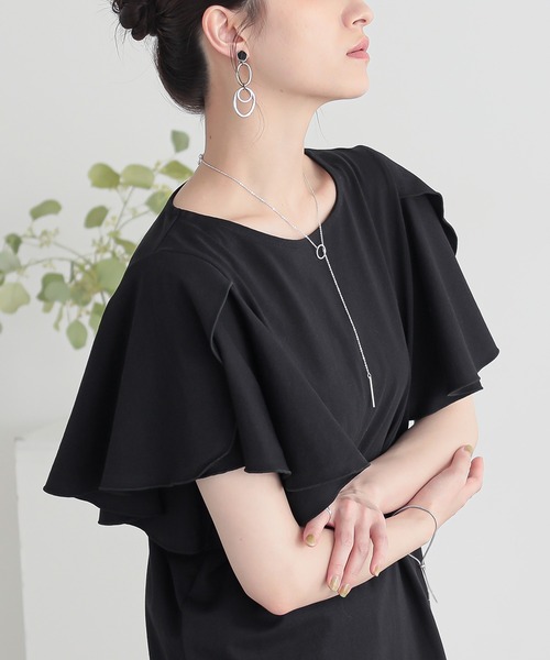 n'OrLABEL(ノアールレーベル)の「『袖フレアスリーブカットソー』(Tシャツ/カットソー・レディース・ブラック/オフホワイト/イエロー/ブルー・2/1)」の2枚目の写真