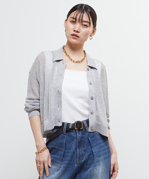 衿付きメッシュカーディガン