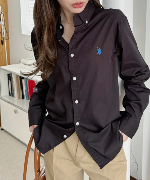 U.S. POLO ASSN.（ユーエスポロアッスン）の「U.S. POLO ASSN 長袖 ボタンダウン レギュラーサイズ シャツ（シャツ/ブラウス・レディース・ブラック/ライトブルー/ホワイト/サックスブルー・M/L）」の8枚目の写真