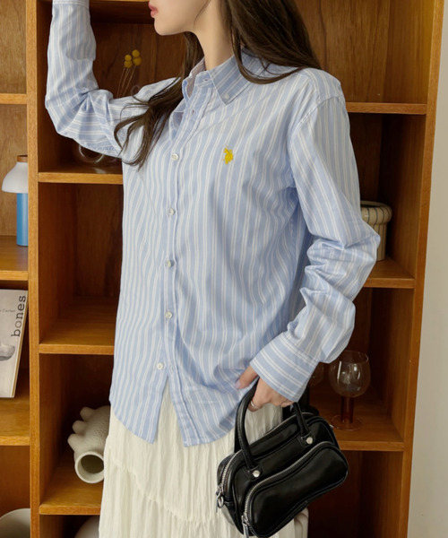 U.S. POLO ASSN.（ユーエスポロアッスン）の「U.S. POLO ASSN 長袖 ボタンダウン レギュラーサイズ シャツ（シャツ/ブラウス・レディース・ブラック/ライトブルー/ホワイト/サックスブルー・M/L）」の15枚目の写真