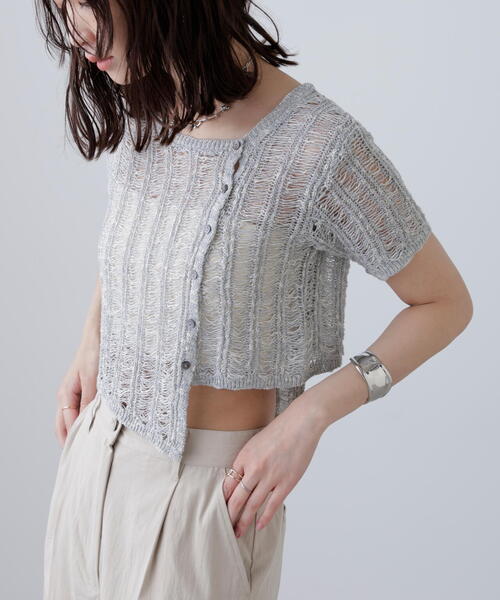 FREE'S MART（フリーズマート）の「◆透かし編みアシメボタンニット（ニット/セーター・レディース・グレー/ホワイト/ブラウン・FREE）」の3枚目の写真