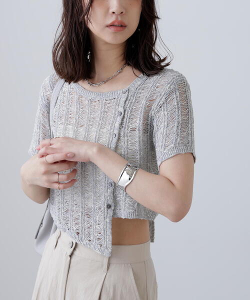 FREE'S MART（フリーズマート）の「◆透かし編みアシメボタンニット（ニット/セーター・レディース・グレー/ホワイト/ブラウン・FREE）」の12枚目の写真