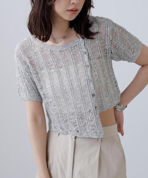 FREE'S MART（フリーズマート）の「◆透かし編みアシメボタンニット（ニット/セーター・レディース・グレー/ホワイト/ブラウン・FREE）」の10枚目の写真