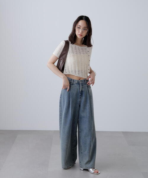 FREE'S MART（フリーズマート）の「◆透かし編みアシメボタンニット（ニット/セーター・レディース・グレー/ホワイト/ブラウン・FREE）」の18枚目の写真