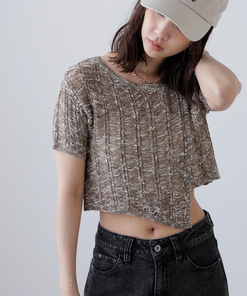 FREE'S MART（フリーズマート）の「◆透かし編みアシメボタンニット（ニット/セーター・レディース・グレー/ホワイト/ブラウン・FREE）」の4枚目の写真