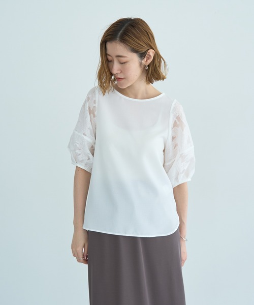 YECCA VECCA（イェッカヴェッカ）の「レーススリーブブラウス（シャツ/ブラウス・レディース・ネイビー/オフホワイト・FREE）」の14枚目の写真