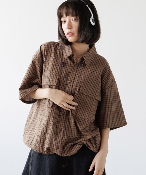 PBLIM（ページボーイリム）の「《UNISEX》チェックドローコードシャツ（シャツ/ブラウス・レディース・ブラック/ブラウン/オフホワイト・MEDIUM/LARGE）」の3枚目の写真