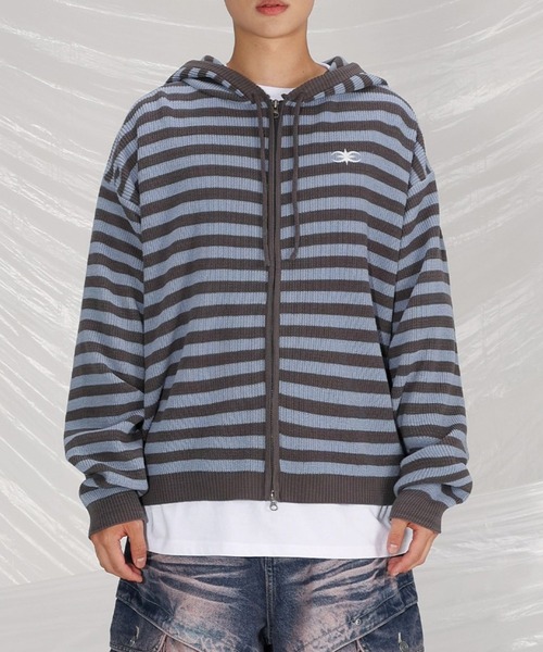 ぴぽらぽページ SEQUENZ(シークエンズ)】SHAGGY BORDER HOODIE ZIP / ボーダー