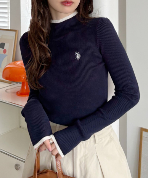 ニット セーター 「Ada.別注 U.S. POLO ASSN」配色デザイン コンパクト ぷちハイネック ニット レディース Ada.別注 U.S. POLO ASSN】配色デザイン コンパクト ぷち
